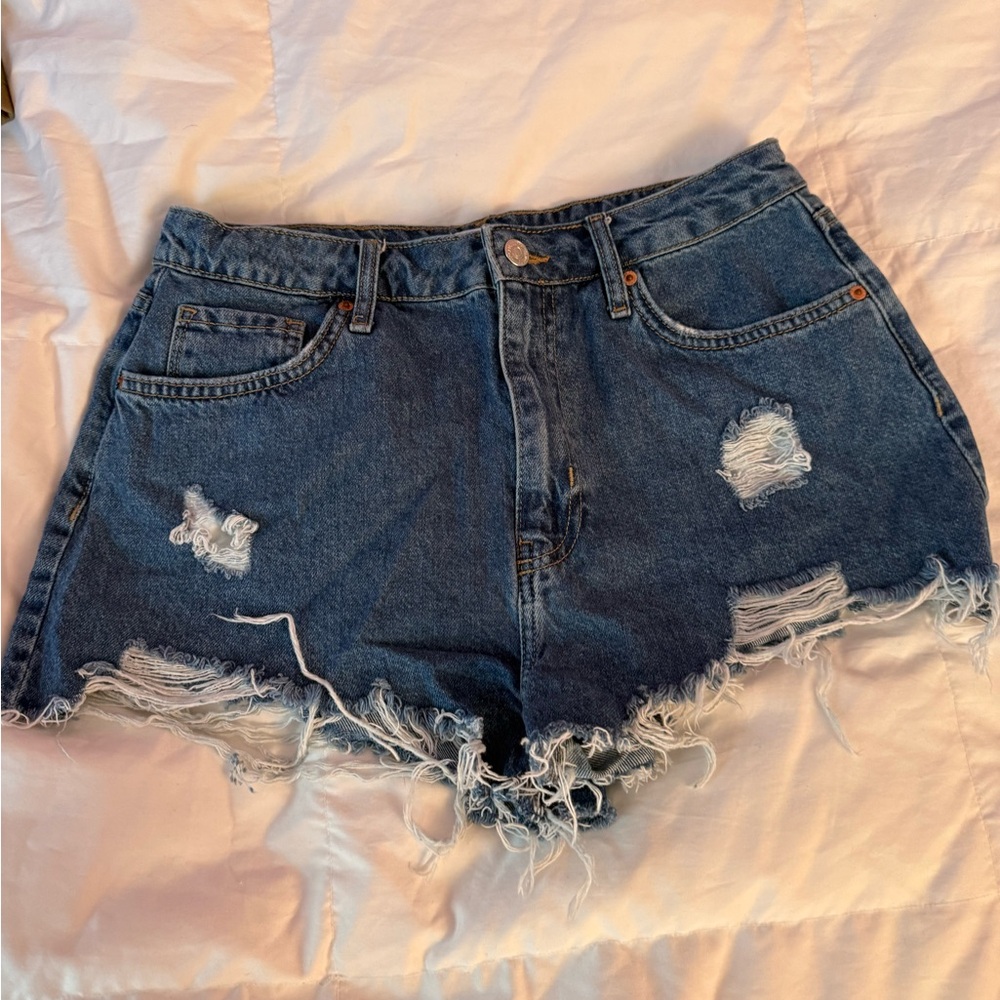 Forever 21 Dark Blue Distressed Denim Cutoff Shorts